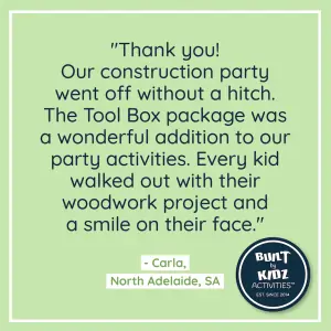 Built By Kidz Activities - Workshops | Woodwork Party Box feedback construction party