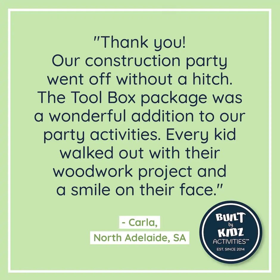 Built By Kidz Activities - Workshops | Woodwork Party Box feedback construction party